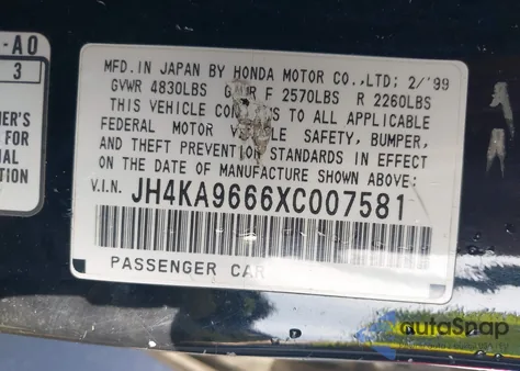 1999 Acura Rl 3.5 from USA, damaged, VIN JH4KA9666XC007581